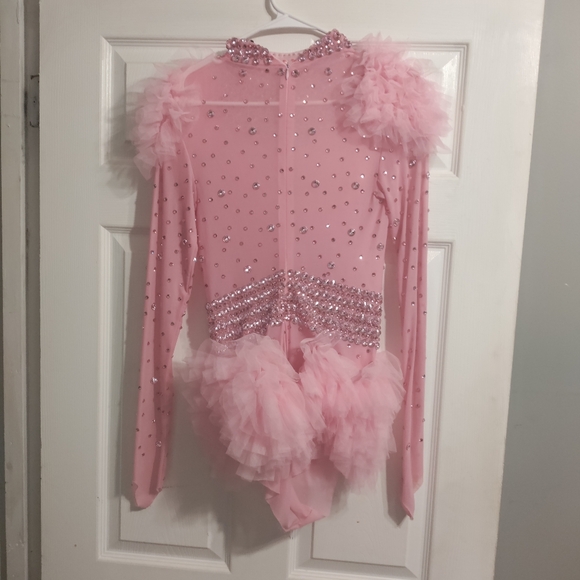 Pink Rhinestone Ruffle Bodysuit - Picture 4 of 5